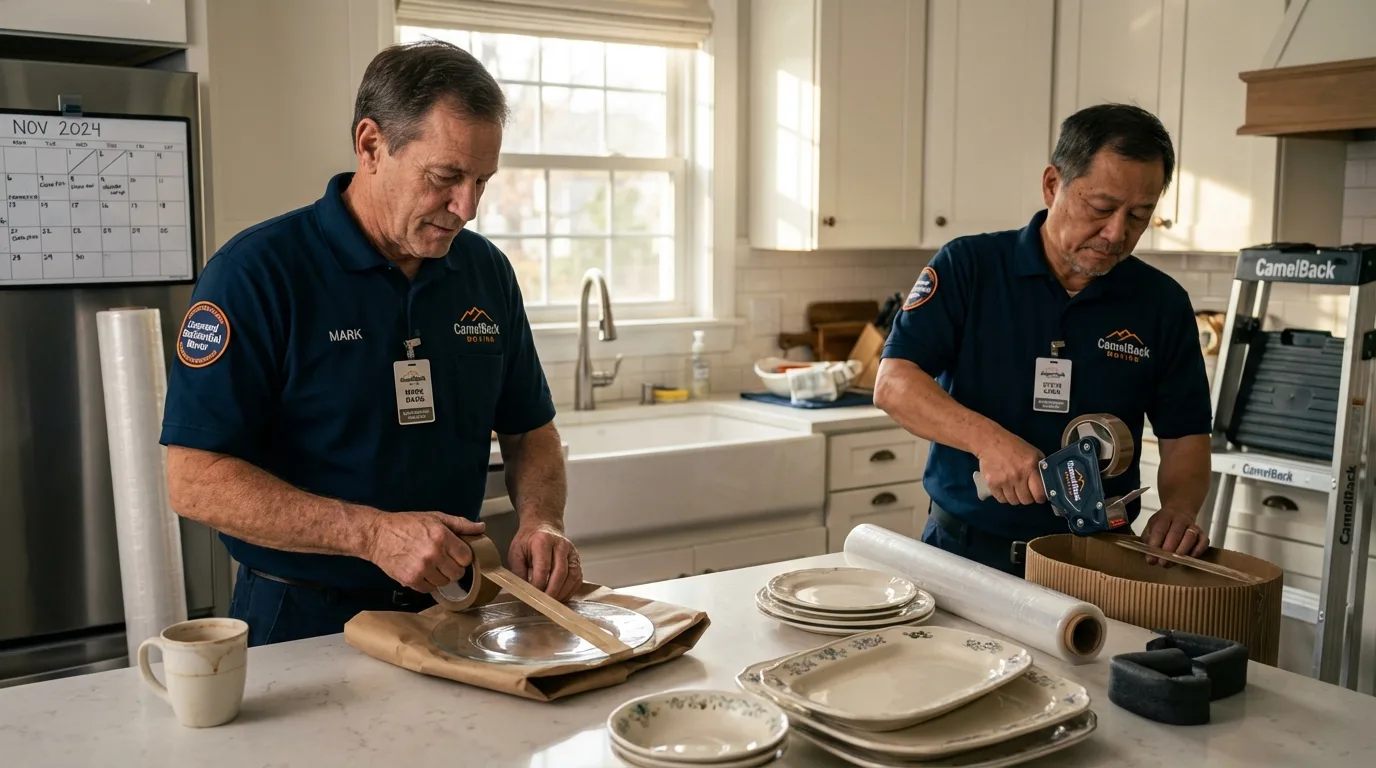 Professional crew packing kitchen dishware in Faulkton, SD
